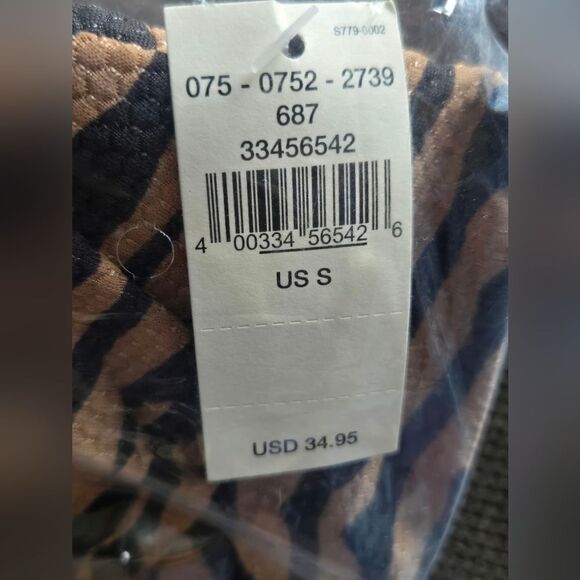 Aerie Pique Animal Print Tie Longline Triangle Bikini Top Sienna Black Sz Small - Picture 5 of 7